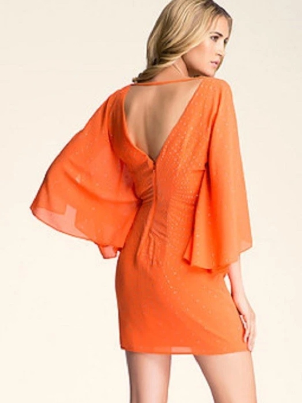 $160 NWT Bebe orange kimono sleeve studded double v neck skirt top dress XXS
